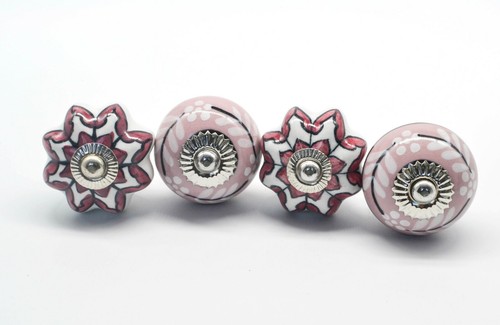 Pink beige ceramic knobs - pink,