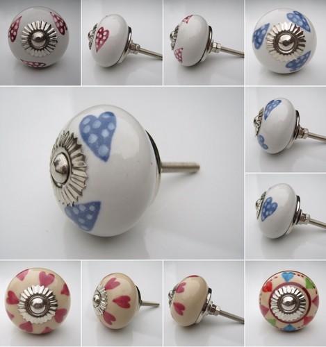 Ceramic knobs heart mix - knobs, &